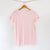 Camiseta rosa de mujer, de algodón orgánico y estampada a mano con tintas ecológicas.