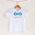 Camiseta blanca de algodón orgánico para niños, estampado a mano con tintas ecológicas. Serigrafía en color negro, azul y naranja. Modelo unisex.